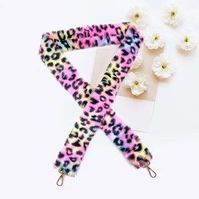 Fashnzfab Leopard Patterned Faux Fur Bag Strap In Multi