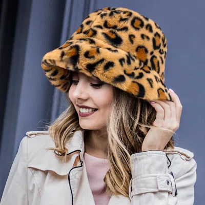 Fashnzfab Leopard Patterned Faux Fur Bucket Hat In Multi
