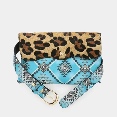 Fashnzfab Leopard Patterned Faux Leather Fanny Pack / Belt / Crossbody Bag In Blue