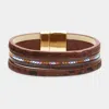 Fashnzfab Leopard Patterned Faux Leather Magnetic Bracelet Brown In Brown