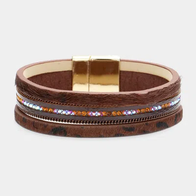Fashnzfab Leopard Patterned Faux Leather Magnetic Bracelet Brown