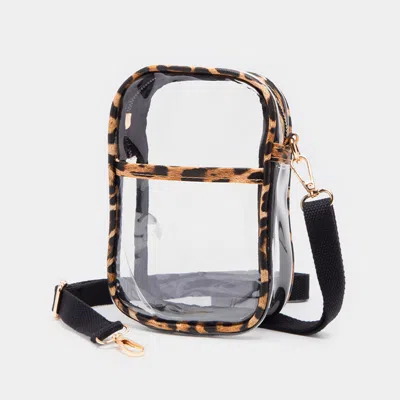 Fashnzfab Leopard Patterned Faux Leather Transparent Rectangle Crossbody Bag In Black