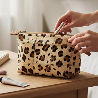 Fashnzfab Leopard Patterned Genuine Fur Calf Pouch Bag In Multi