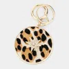 Fashnzfab Leopard Patterned Genuine Leather Calf Round Keychain In Multi