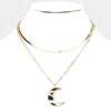 Fashnzfab Leopard Patterned Genuine Leather Crescent Moon Pendant Double Layered Necklace In Multi
