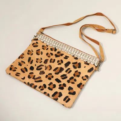 Fashnzfab Leopard Patterned Genuine Leather Crossbody Bag In Multi