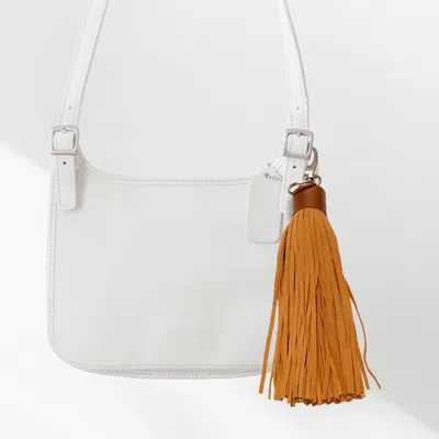 Fashnzfab Leopard Patterned Genuine Leather Tassel Keychain In Orange