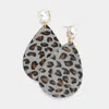 Fashnzfab Leopard Patterned Genuine Leather Teardrop Dangle Earrings - Gray In Gray