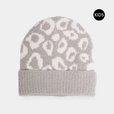 Fashnzfab Leopard Patterned Kids Beanie Hat In Gray