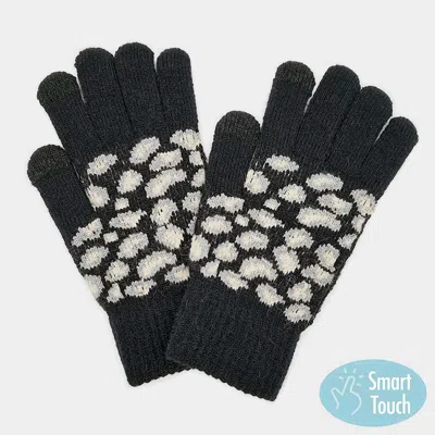 Fashnzfab Leopard Patterned Knit Smart Gloves In Gray
