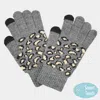 Fashnzfab Leopard Patterned Knit Smart Gloves In Gray