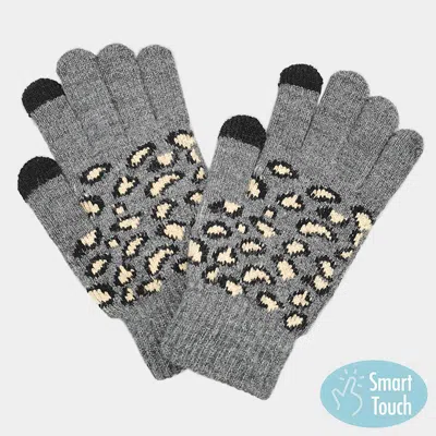 Fashnzfab Leopard Patterned Knit Smart Gloves In Gray