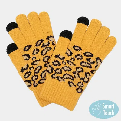 Fashnzfab Leopard Patterned Knit Smart Gloves In Green
