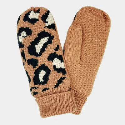 Fashnzfab Leopard Patterned Mitten Fleece Lining Gloves In Beige
