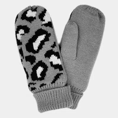 Fashnzfab Leopard Patterned Mitten Fleece Lining Gloves In Gray