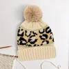 Fashnzfab Leopard Patterned Pom Pom Beanie Hat In Sand