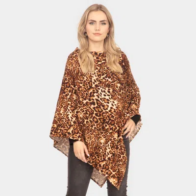 Fashnzfab Leopard Patterned Poncho In Brown