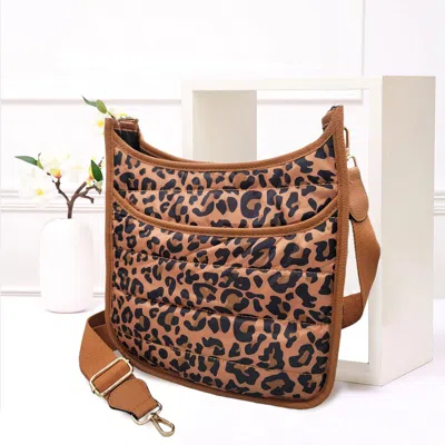 Fashnzfab Leopard Patterned Quilted Shiny Puffer Crossbody Bag In Multi