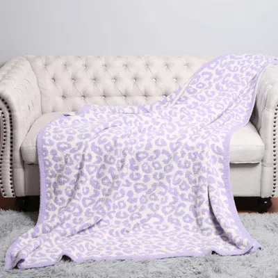 Fashnzfab Leopard Patterned Reversible Throw Blanket In Purple