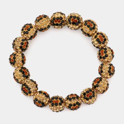 Fashnzfab Leopard Patterned Rhinestone Pave Ball Stretch Bracelet Leopard In Multi