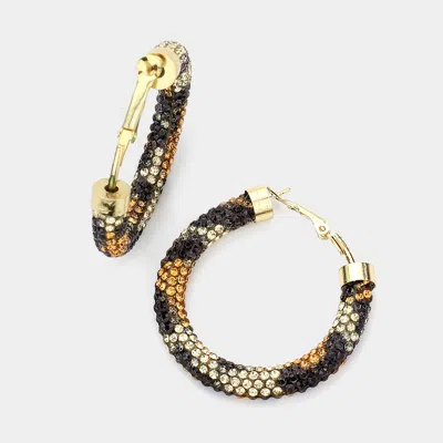 Fashnzfab Leopard Patterned Rhinestone Pave Hoop Earrings - Leopard In Black