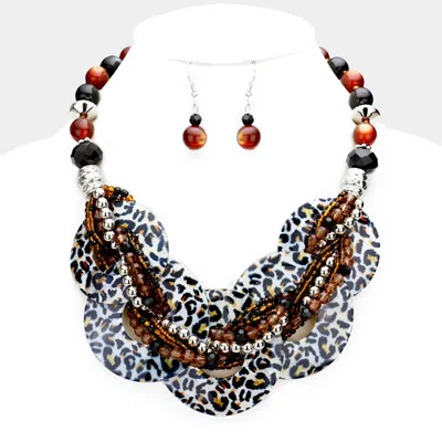 Fashnzfab Leopard Patterned Round Link Necklace In Multi