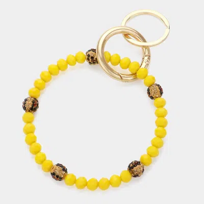Fashnzfab Leopard Patterned Shamballa Ball Accented Faceted Beaded Keychain / Bracelet Gold, Yellow In Multi