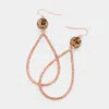 Fashnzfab Leopard Patterned Shamballa Ball Rhinestone Open Teardrop Link Dangle Earrings - Peach In Pink