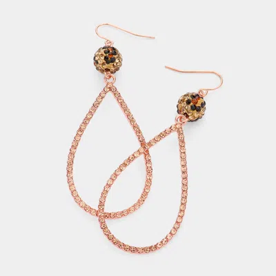 Fashnzfab Leopard Patterned Shamballa Ball Rhinestone Open Teardrop Link Dangle Earrings - Peach In Pink