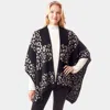Fashnzfab Leopard Patterned Soft Fuzzy Ruana Poncho In Black