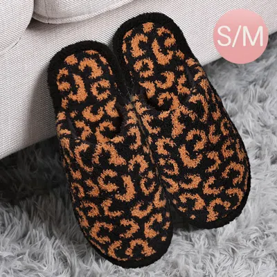 Fashnzfab Leopard Patterned Soft Home Indoor Floor Slippers Black S/m