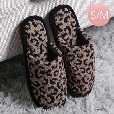 Fashnzfab Leopard Patterned Soft Home Indoor Floor Slippers Brown S/m
