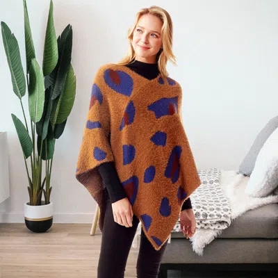 Fashnzfab Leopard Patterned Soft Poncho In Brown