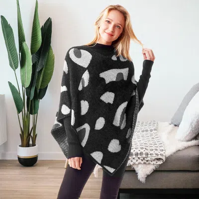Fashnzfab Leopard Patterned Soft Poncho In Gray