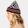 Fashnzfab Leopard Patterned Striped Cuff Knit Beanie Hat In Red