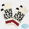 Fashnzfab Leopard Patterned Striped Cuff Knit Smart Gloves In White