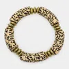 Fashnzfab Leopard Patterned Wood Stretch Bracelet Ivory In Multi