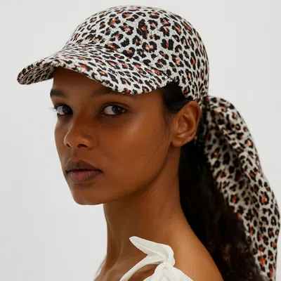 Fashnzfab Leopard Print Bow Back Scarf Baseball Cap In Sand