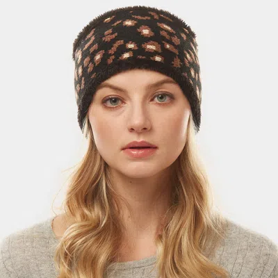 Fashnzfab Leopard Print Fur Earmuff Headband In Black