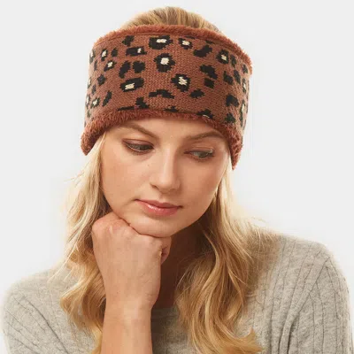 Fashnzfab Leopard Print Fur Earmuff Headband In Brown