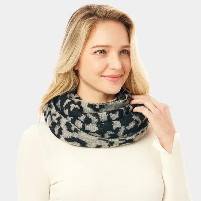 Fashnzfab Leopard Print Infinity Scarf In Gray