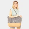 Fashnzfab Leopard Print Jute Tote Bag In Black