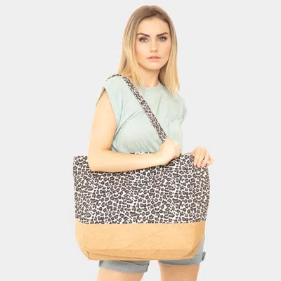 Fashnzfab Leopard Print Jute Tote Bag In Black