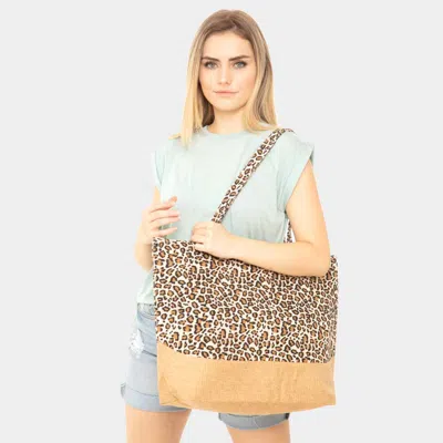 Fashnzfab Leopard Print Jute Tote Bag In Brown