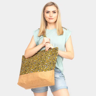 Fashnzfab Leopard Print Jute Tote Bag In Yellow