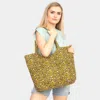 Fashnzfab Leopard Print Jute Tote Bag In Yellow