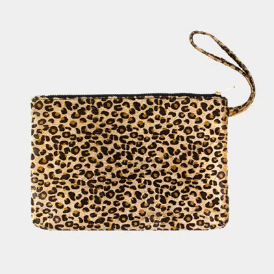 Fashnzfab Leopard Print Large Pouch Clutch Bag In Sand