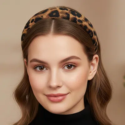 Fashnzfab Leopard Print Padded Headband In Brown