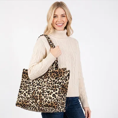 Fashnzfab Leopard Print Puffer Quilted Shoulder Tote Bag In Multi