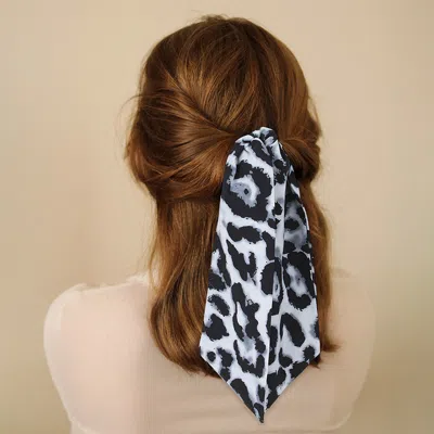 Fashnzfab Leopard Print Satin Pony Hairband In Blue